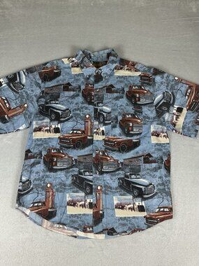 Clearwater Vintage Men's Shirt Size L Short Sleeve Button-up Cars Print Casual